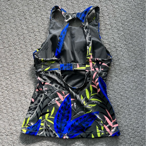 Athleta tankini top high neck midnight palm floral swim built in bra 32B/C - Picture 4 of 5